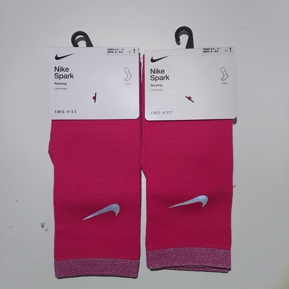 PACK OF 2 Nike Size m8-9.5/w9.5-11 Dri-FIT Spark Cushioned Crew Running Socks
